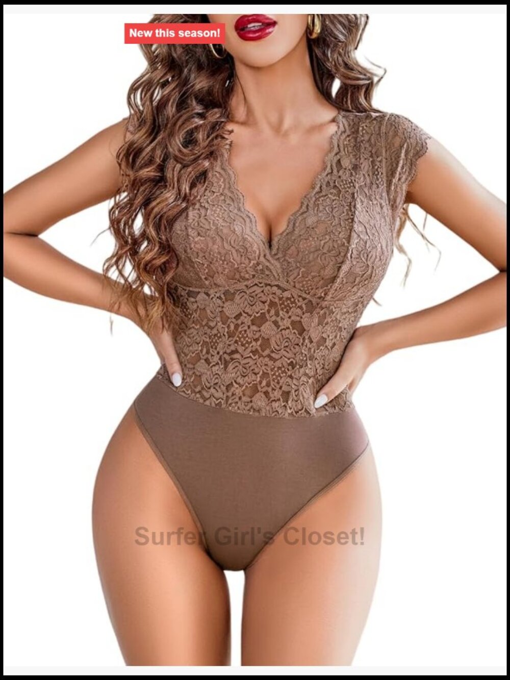 Sheer Lace Bodysuit V-Neck Sleeveless High Stretch Date Night Top